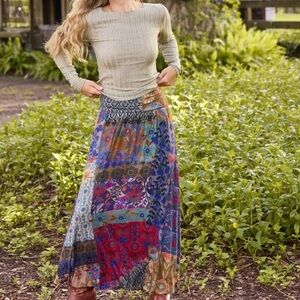 Live-In-It Knit "ButterSoft" Maxi Skirt - Blue Patchwork